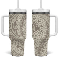Tahitian Tiare Flower Tumbler With Handle Beige Polynesian Pattern LT9 One Size: 40 oz Beige - Polynesian Pride