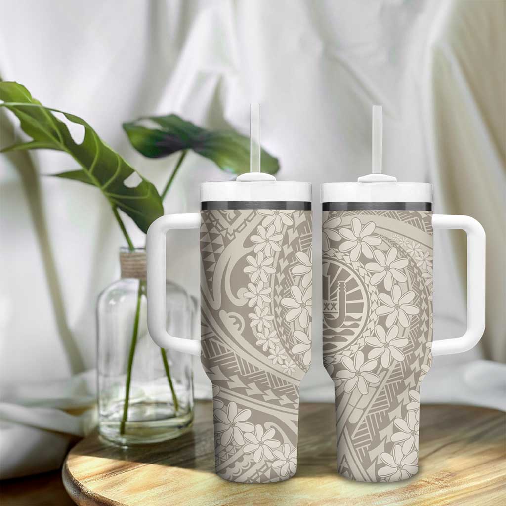 Tahitian Tiare Flower Tumbler With Handle Beige Polynesian Pattern LT9 - Polynesian Pride
