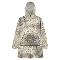 Tahitian Tiare Flower Wearable Blanket Hoodie Beige Polynesian Pattern LT9 One Size Beige - Polynesian Pride