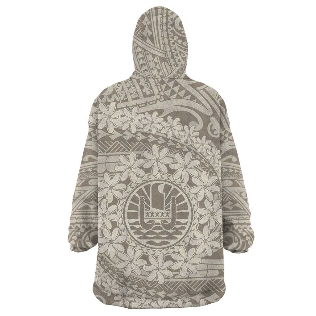 Tahitian Tiare Flower Wearable Blanket Hoodie Beige Polynesian Pattern LT9 - Polynesian Pride