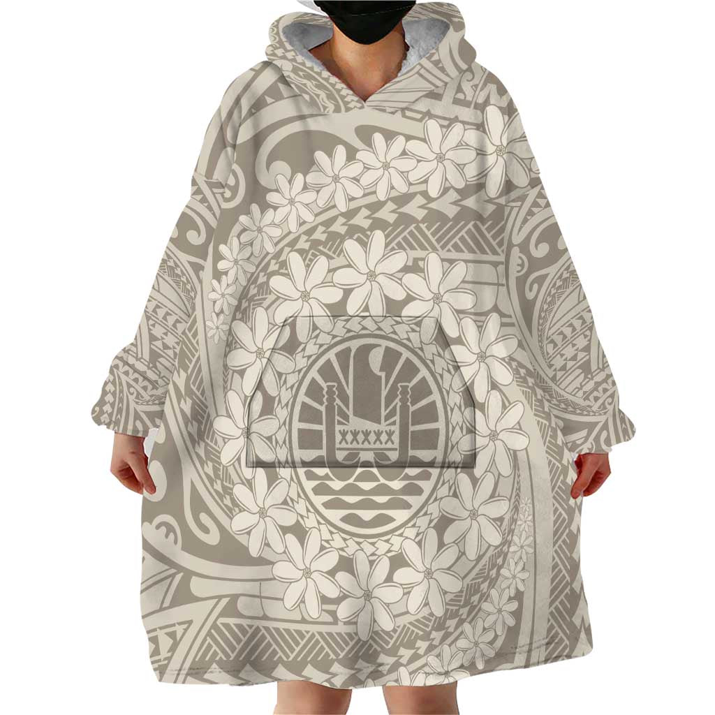 Tahitian Tiare Flower Wearable Blanket Hoodie Beige Polynesian Pattern LT9 - Polynesian Pride