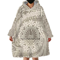 Tahitian Tiare Flower Wearable Blanket Hoodie Beige Polynesian Pattern LT9 - Polynesian Pride