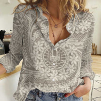 Tahitian Tiare Flower Women Casual Shirt Beige Polynesian Pattern LT9 Female Beige - Polynesian Pride