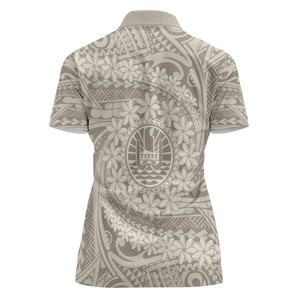 Tahitian Tiare Flower Women Polo Shirt Beige Polynesian Pattern LT9 - Polynesian Pride