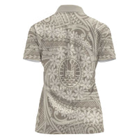 Tahitian Tiare Flower Women Polo Shirt Beige Polynesian Pattern LT9 - Polynesian Pride