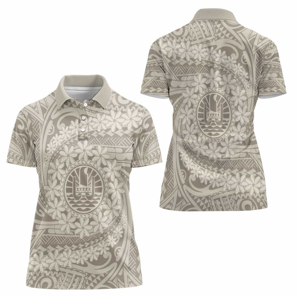 Tahitian Tiare Flower Women Polo Shirt Beige Polynesian Pattern LT9 - Polynesian Pride