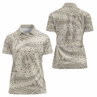 Tahitian Tiare Flower Women Polo Shirt Beige Polynesian Pattern LT9 - Polynesian Pride