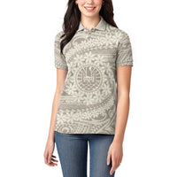 Tahitian Tiare Flower Women Polo Shirt Beige Polynesian Pattern LT9 - Polynesian Pride