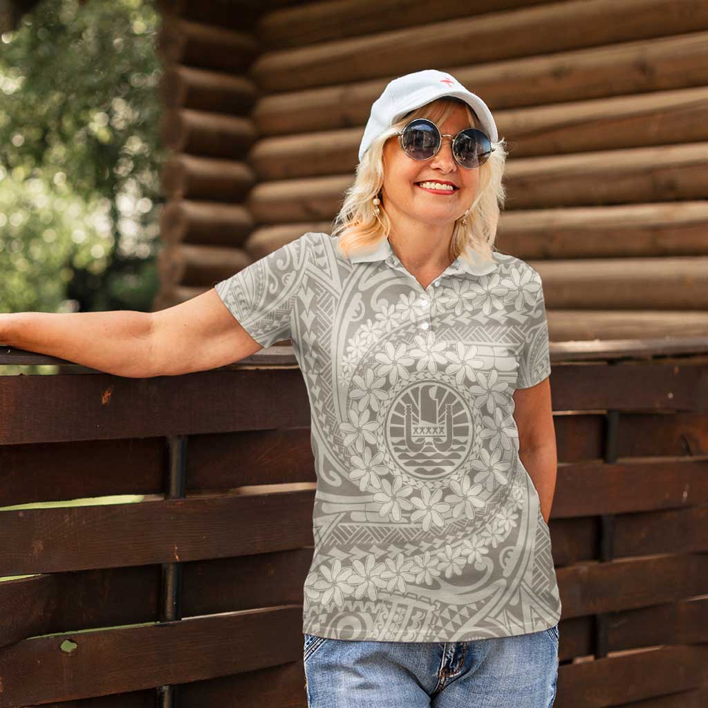 Tahitian Tiare Flower Women Polo Shirt Beige Polynesian Pattern LT9 - Polynesian Pride