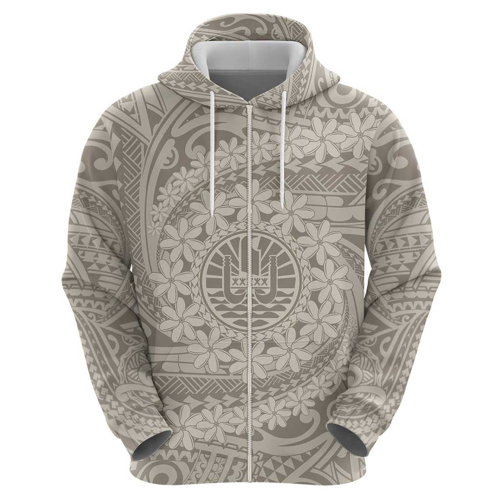 Tahitian Tiare Flower Zip Hoodie Beige Polynesian Pattern LT9 - Polynesian Pride