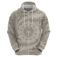 Tahitian Tiare Flower Zip Hoodie Beige Polynesian Pattern LT9 - Polynesian Pride