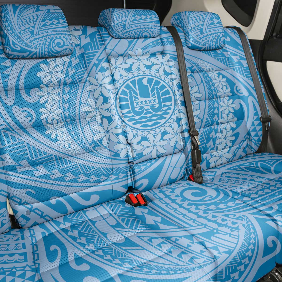 Tahitian Tiare Flower Back Car Seat Cover Blue Polynesian Pattern LT9 - Polynesian Pride