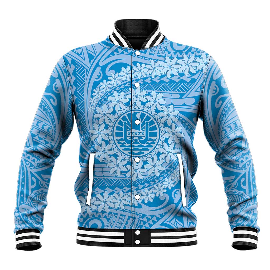 Tahitian Tiare Flower Baseball Jacket Blue Polynesian Pattern