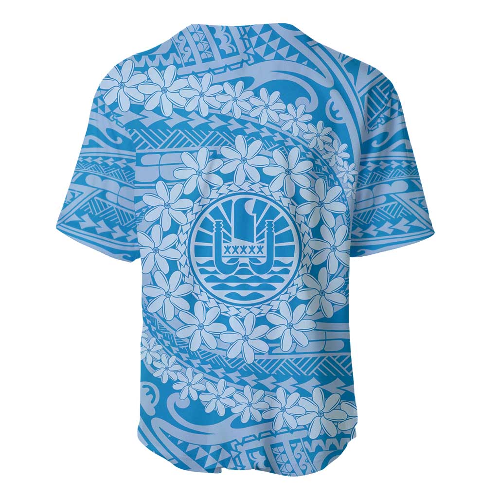 Tahitian Tiare Flower Baseball Jersey Blue Polynesian Pattern LT9 - Polynesian Pride