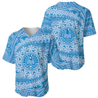 Tahitian Tiare Flower Baseball Jersey Blue Polynesian Pattern LT9 - Polynesian Pride
