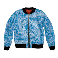 Tahitian Tiare Flower Bomber Jacket Blue Polynesian Pattern LT9 Unisex Blue - Polynesian Pride