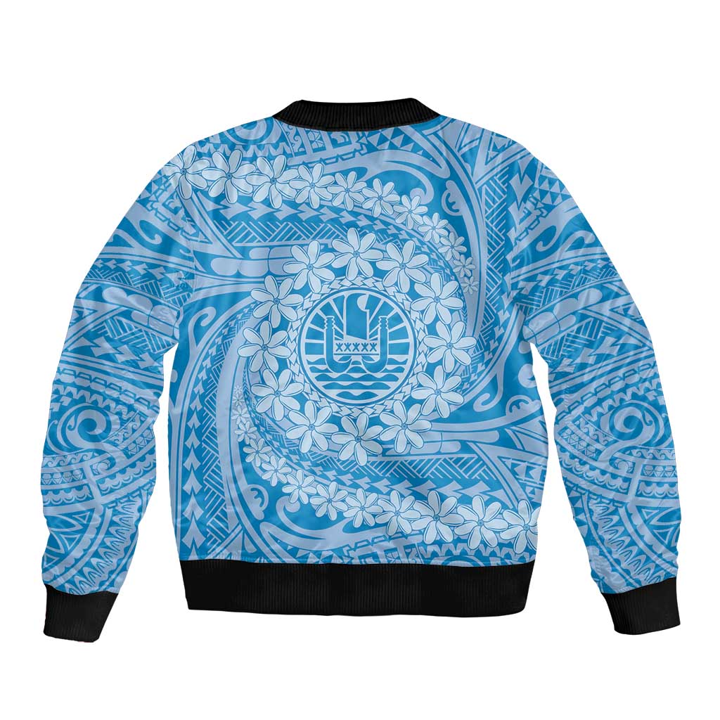 Tahitian Tiare Flower Bomber Jacket Blue Polynesian Pattern LT9 - Polynesian Pride