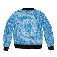 Tahitian Tiare Flower Bomber Jacket Blue Polynesian Pattern LT9 - Polynesian Pride
