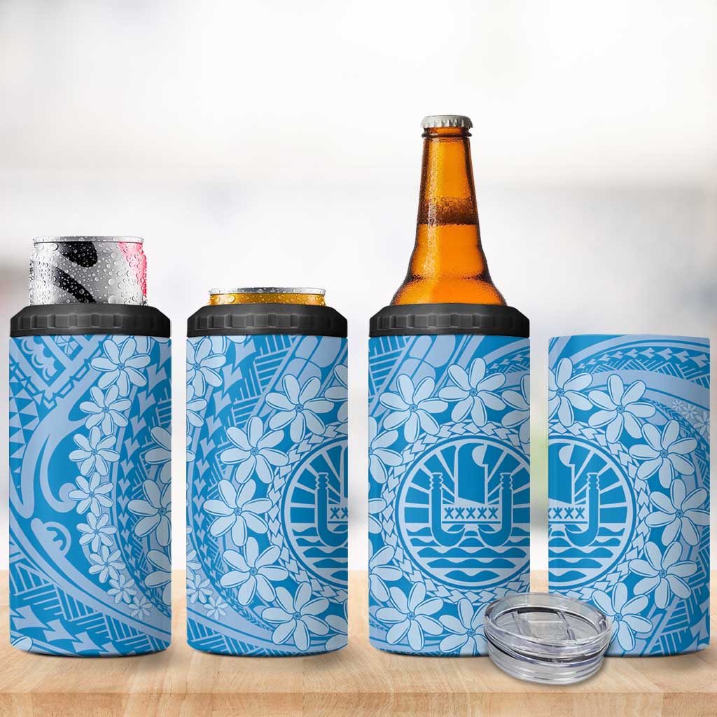 Tahitian Tiare Flower 4 in 1 Can Cooler Tumbler Blue Polynesian Pattern LT9 - Polynesian Pride