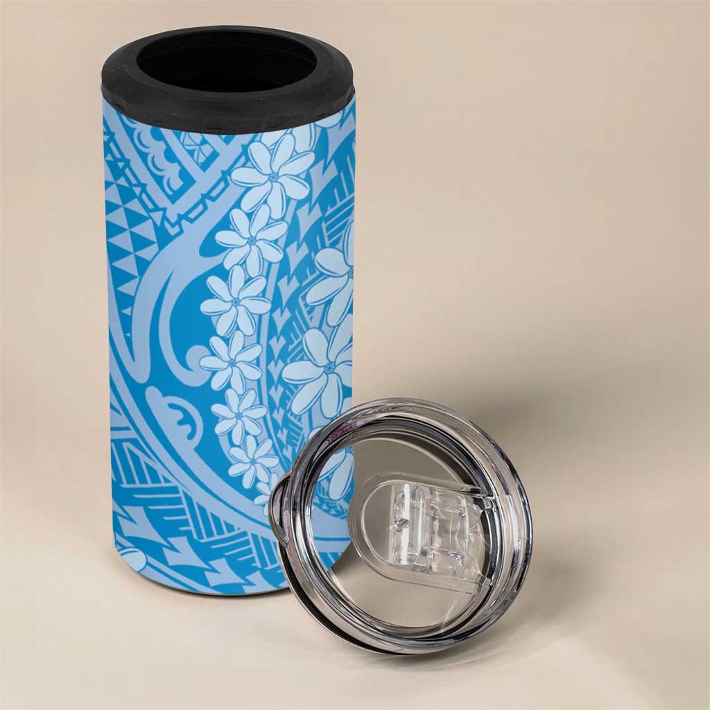 Tahitian Tiare Flower 4 in 1 Can Cooler Tumbler Blue Polynesian Pattern LT9 - Polynesian Pride