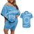 Tahitian Tiare Flower Couples Matching Off Shoulder Short Dress and Hawaiian Shirt Blue Polynesian Pattern