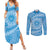 Tahitian Tiare Flower Couples Matching Summer Maxi Dress and Long Sleeve Button Shirt Blue Polynesian Pattern