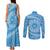 Tahitian Tiare Flower Couples Matching Tank Maxi Dress and Long Sleeve Button Shirt Blue Polynesian Pattern