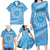 Tahitian Tiare Flower Family Matching Long Sleeve Bodycon Dress and Hawaiian Shirt Blue Polynesian Pattern