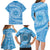 Tahitian Tiare Flower Family Matching Long Sleeve Bodycon Dress and Hawaiian Shirt Blue Polynesian Pattern