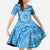 Tahitian Tiare Flower Family Matching Mermaid Dress and Hawaiian Shirt Blue Polynesian Pattern