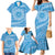 Tahitian Tiare Flower Family Matching Mermaid Dress and Hawaiian Shirt Blue Polynesian Pattern