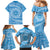 Tahitian Tiare Flower Family Matching Mermaid Dress and Hawaiian Shirt Blue Polynesian Pattern