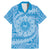 Tahitian Tiare Flower Family Matching Mermaid Dress and Hawaiian Shirt Blue Polynesian Pattern