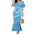 Tahitian Tiare Flower Family Matching Mermaid Dress and Hawaiian Shirt Blue Polynesian Pattern