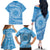 Tahitian Tiare Flower Family Matching Off The Shoulder Long Sleeve Dress and Hawaiian Shirt Blue Polynesian Pattern