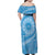 Tahitian Tiare Flower Family Matching Off Shoulder Maxi Dress and Hawaiian Shirt Blue Polynesian Pattern