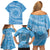 Tahitian Tiare Flower Family Matching Off Shoulder Short Dress and Hawaiian Shirt Blue Polynesian Pattern