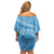 Tahitian Tiare Flower Family Matching Off Shoulder Short Dress and Hawaiian Shirt Blue Polynesian Pattern