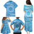 Tahitian Tiare Flower Family Matching Puletasi and Hawaiian Shirt Blue Polynesian Pattern