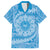 Tahitian Tiare Flower Family Matching Puletasi and Hawaiian Shirt Blue Polynesian Pattern