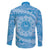 Tahitian Tiare Flower Family Matching Puletasi and Hawaiian Shirt Blue Polynesian Pattern