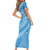 Tahitian Tiare Flower Family Matching Short Sleeve Bodycon Dress and Hawaiian Shirt Blue Polynesian Pattern