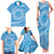 Tahitian Tiare Flower Family Matching Tank Maxi Dress and Hawaiian Shirt Blue Polynesian Pattern