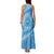 Tahitian Tiare Flower Family Matching Tank Maxi Dress and Hawaiian Shirt Blue Polynesian Pattern