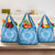 Tahitian Tiare Flower Grocery Bag Blue Polynesian Pattern