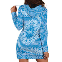 Tahitian Tiare Flower Hoodie Dress Blue Polynesian Pattern LT9 - Polynesian Pride