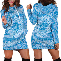 Tahitian Tiare Flower Hoodie Dress Blue Polynesian Pattern LT9 - Polynesian Pride