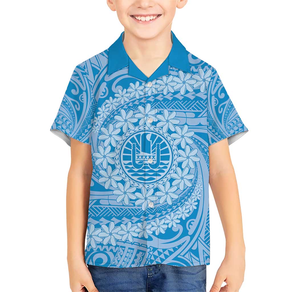 Tahitian Tiare Flower Kid Hawaiian Shirt Blue Polynesian Pattern LT9 Kid Blue - Polynesian Pride