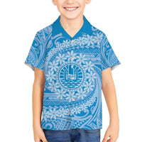 Tahitian Tiare Flower Kid Hawaiian Shirt Blue Polynesian Pattern LT9 Kid Blue - Polynesian Pride