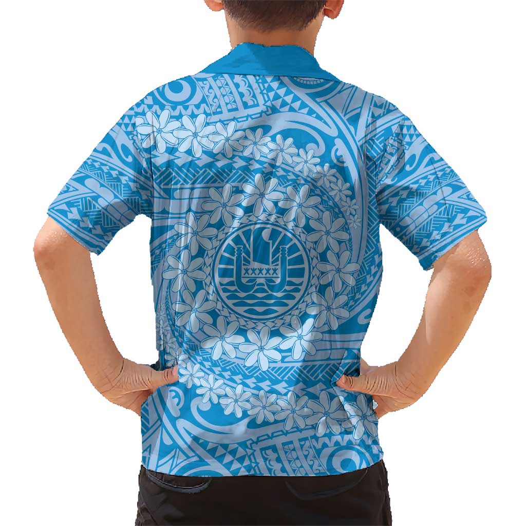 Tahitian Tiare Flower Kid Hawaiian Shirt Blue Polynesian Pattern LT9 - Polynesian Pride